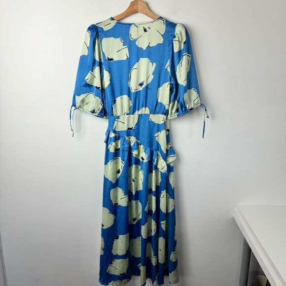 NWT Topshop blue splodge flower ruffle textured wrap midi Dress in Blue Size 6 - Picture 14 of 15